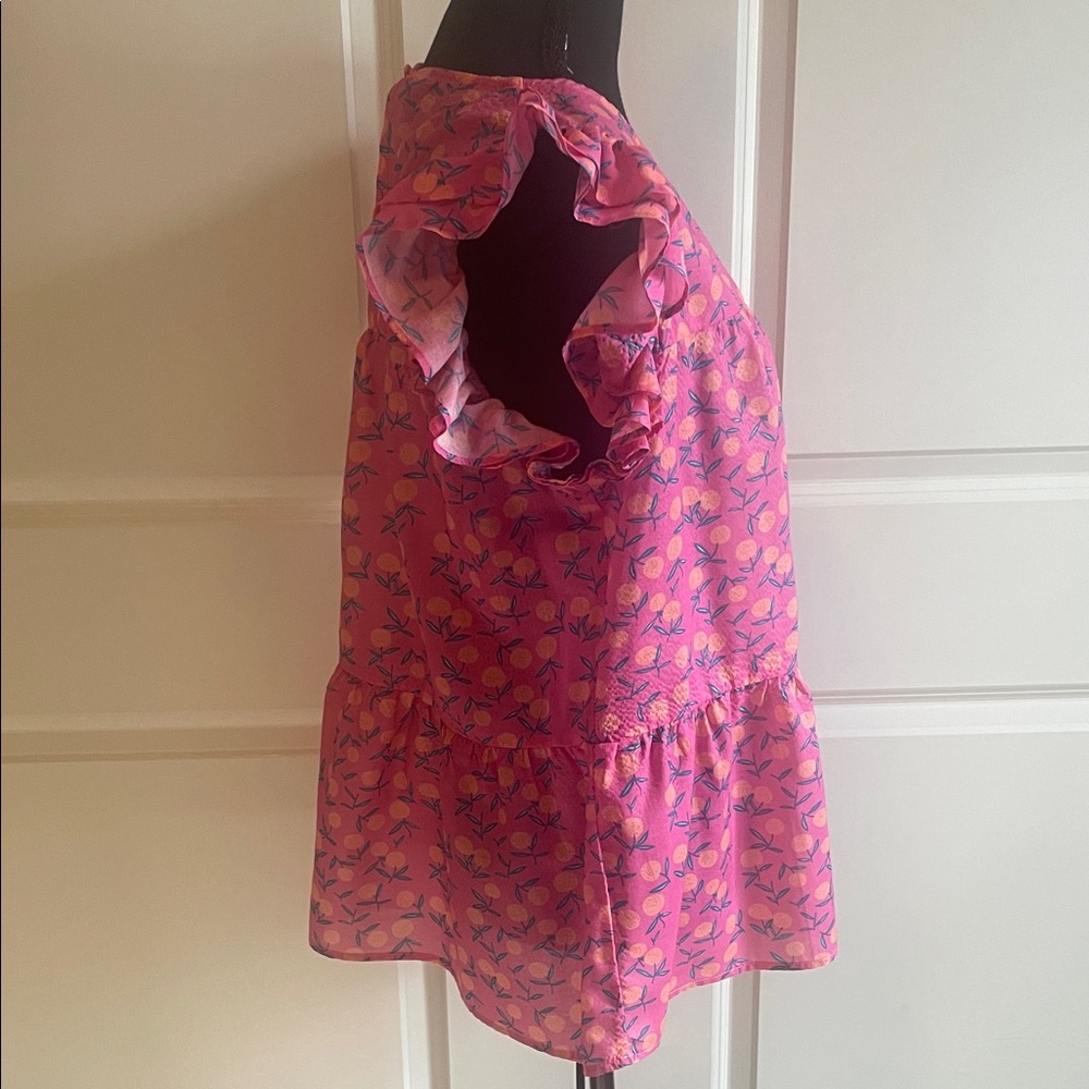 Anthropologie THML Ruffle Sleeve Pink Floral Blouse Size Medium - Picture 3 of 8